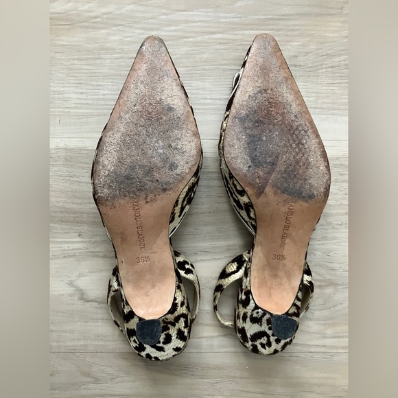 ❌SOLD❌ Manolo Blahnik Hangisi Kitten Heels Leopard with Buckle Size 36.5 - Picture 6 of 6